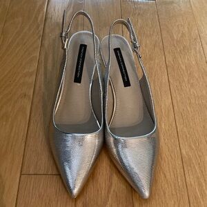 French Connection silver slingback heels, size 7